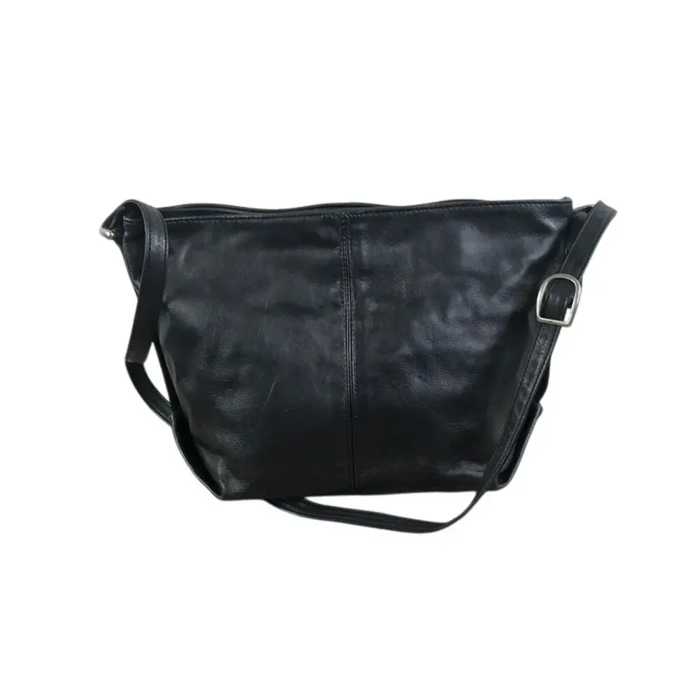 S.A.S. Genuine Leather Crossbody Bag Black Slouchy Everyday Timeless Made In USA